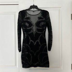 Express Black Sequin Lace Party Mini Dress